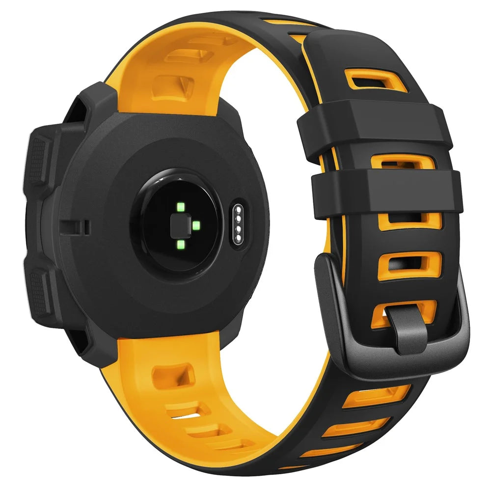 Bi-color Soft Silicone Watchband Replacement Bracelet Strap for Garmin Instinct / Instinct Esports - Black / Yellow - 1