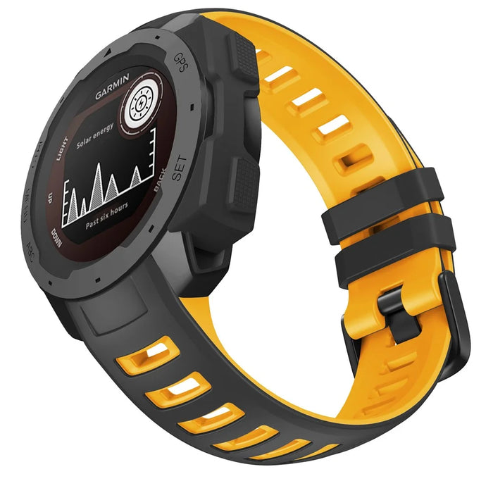 Bi-color Soft Silicone Watchband Replacement Bracelet Strap for Garmin Instinct / Instinct Esports - Black / Yellow - 2