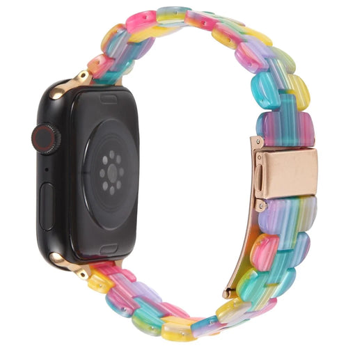 12mm Resin Watch Strap for Apple Watch Ultra 3 2 1 49mm / Series 11 10 46mm / 9 8 7 45mm / SE3 SE2 SE 6 5 4 44mm / 3 2 1 42mm Replacement Slim Wrist Band - Rainbow - 1