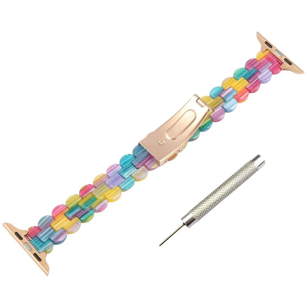 12mm Resin Watch Strap for Apple Watch Ultra 3 2 1 49mm / Series 11 10 46mm / 9 8 7 45mm / SE3 SE2 SE 6 5 4 44mm / 3 2 1 42mm Replacement Slim Wrist Band - Rainbow - 3