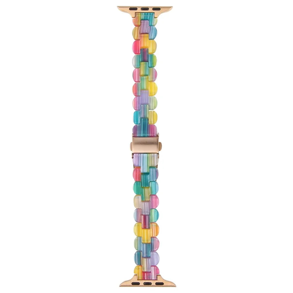 12mm Resin Watch Strap for Apple Watch Series 11 10 42mm / 9 8 7 41mm / SE3 SE2 SE 6 5 4 40mm / 3 2 1 38mm Replacement Slim Wrist Band - Rainbow - 2