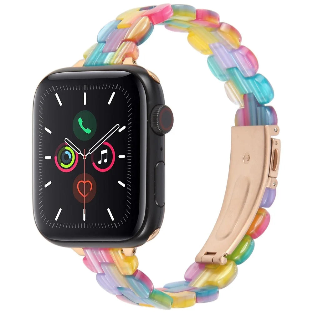 12mm Resin Watch Strap for Apple Watch Series 11 10 42mm / 9 8 7 41mm / SE3 SE2 SE 6 5 4 40mm / 3 2 1 38mm Replacement Slim Wrist Band - Rainbow - 4