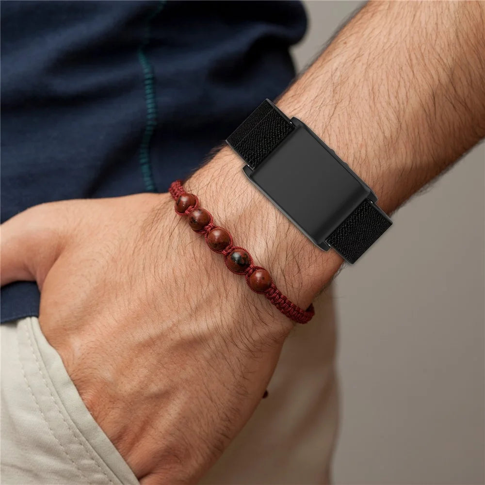 For WHOOP WHOOP 5.0 / 5.0 LIFE MG /  5.0 Peak / 5.0 One / 4.0 / 3.0 Fitness Tracker Elastic Woven Nylon Wrist Strap with Protective Case - Black - 5