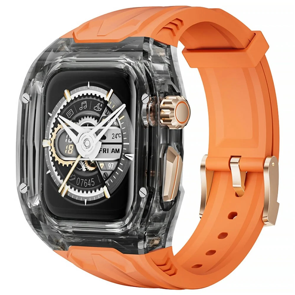 AHASTYLE WE28 For Apple Watch Ultra 2 49mm / Ultra 49mm Silicone Watch Band with Anti-Drop Case - Orange - 2