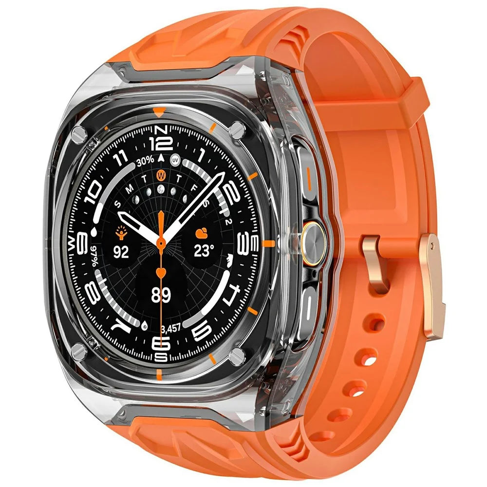 AHASTYLE WE28 For Samsung Galaxy Watch Ultra 47mm Silicone Watch Band with Anti-Drop Case - Orange - 1