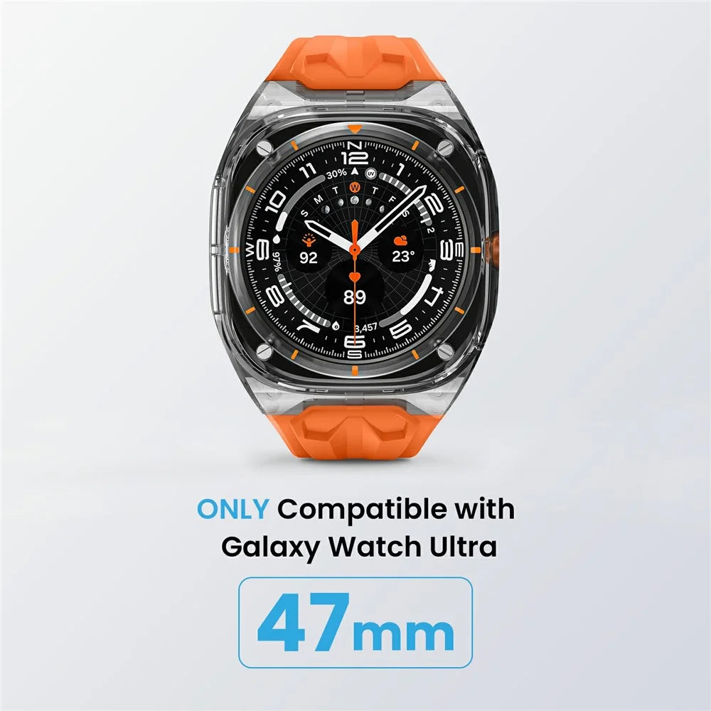 AHASTYLE WE28 For Samsung Galaxy Watch Ultra 47mm Silicone Watch Band with Anti-Drop Case - Orange - 3