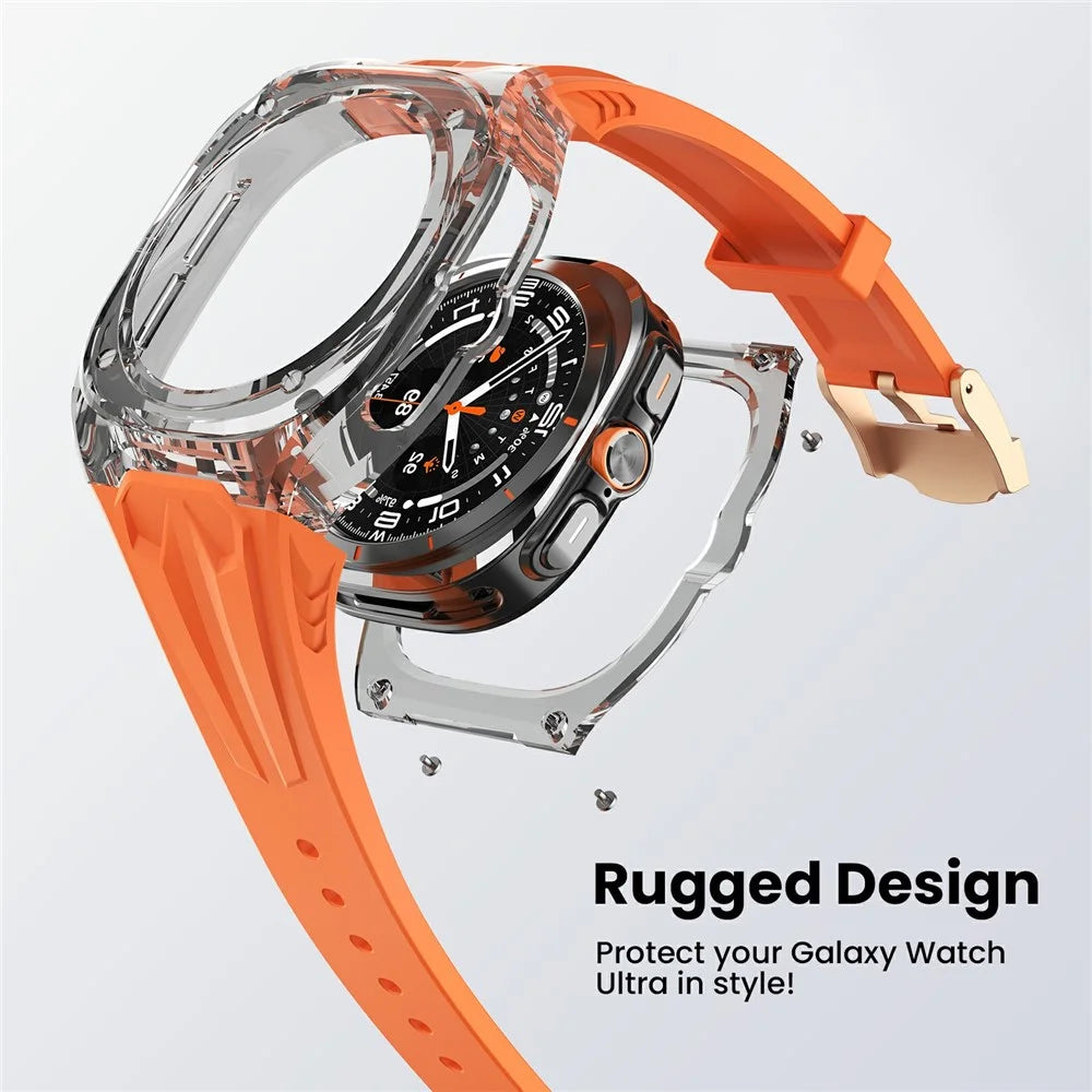 AHASTYLE WE28 For Samsung Galaxy Watch Ultra 47mm Silicone Watch Band with Anti-Drop Case - Orange - 4