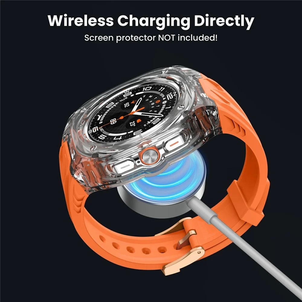 AHASTYLE WE28 For Samsung Galaxy Watch Ultra 47mm Silicone Watch Band with Anti-Drop Case - Orange - 5