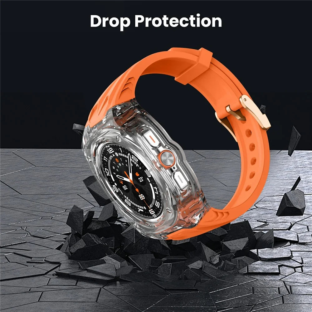 AHASTYLE WE28 For Samsung Galaxy Watch Ultra 47mm Silicone Watch Band with Anti-Drop Case - Orange - 6