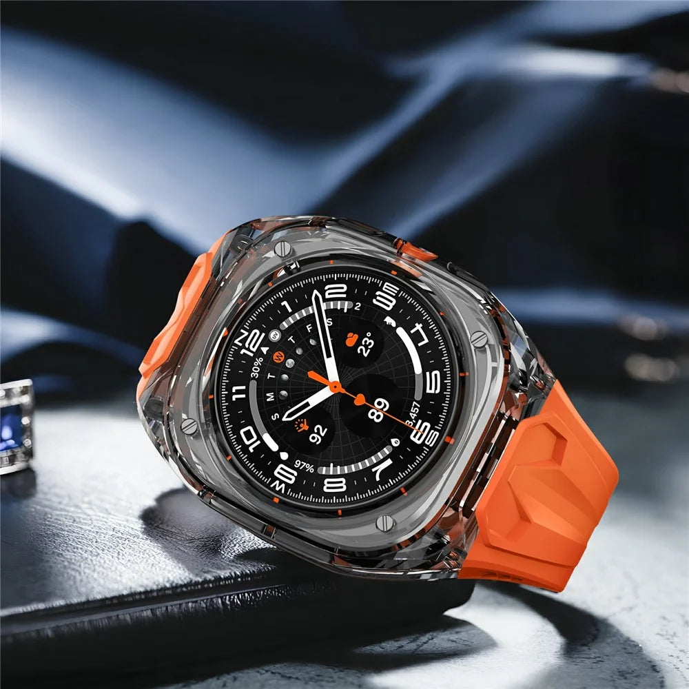 AHASTYLE WE28 For Samsung Galaxy Watch Ultra 47mm Silicone Watch Band with Anti-Drop Case - Orange - 7