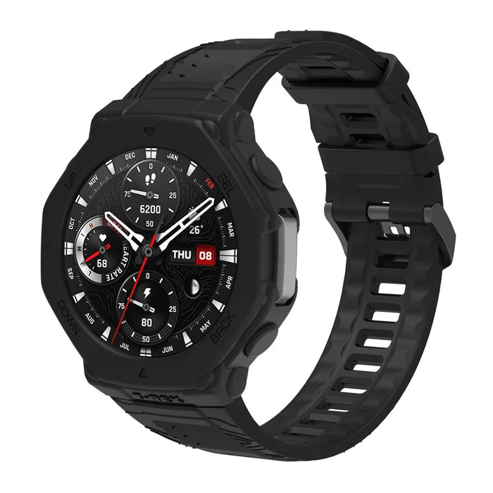For Huami Amazfit T-Rex 3 Silicone Replacement Strap Watch Band with Protective Case - Black - 4