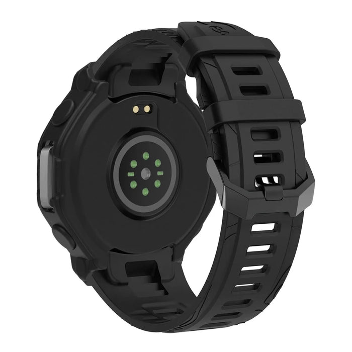 For Huami Amazfit T-Rex 3 Silicone Replacement Strap Watch Band with Protective Case - Black - 5