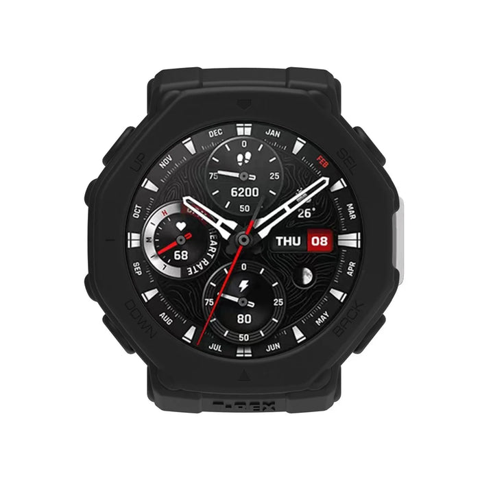 For Huami Amazfit T-Rex 3 Silicone Replacement Strap Watch Band with Protective Case - Black - 6