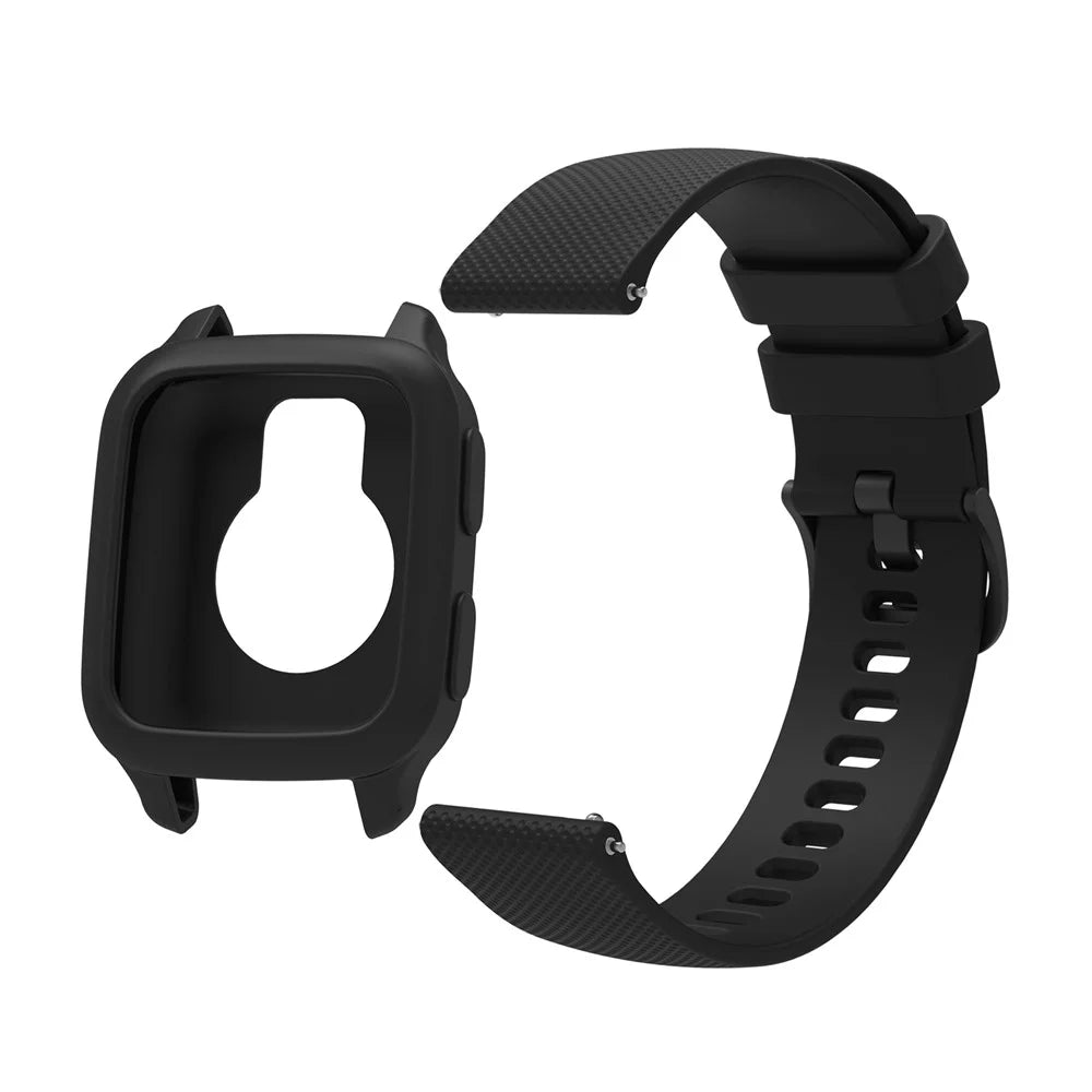 For Garmin Venu Sq 2 Silicone Replacement Strap Watch Band with Protective Case - Black - 1