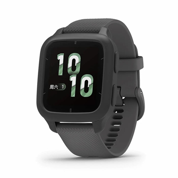 For Garmin Venu Sq 2 Silicone Replacement Strap Watch Band with Protective Case - Black - 4