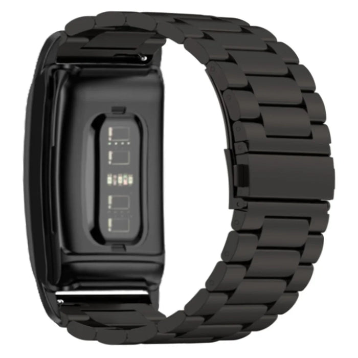 For WHOOP 4.0 Watch Band 3-beads Solid Metal Replacement Strap Integrated with Protective Case - Black - 3