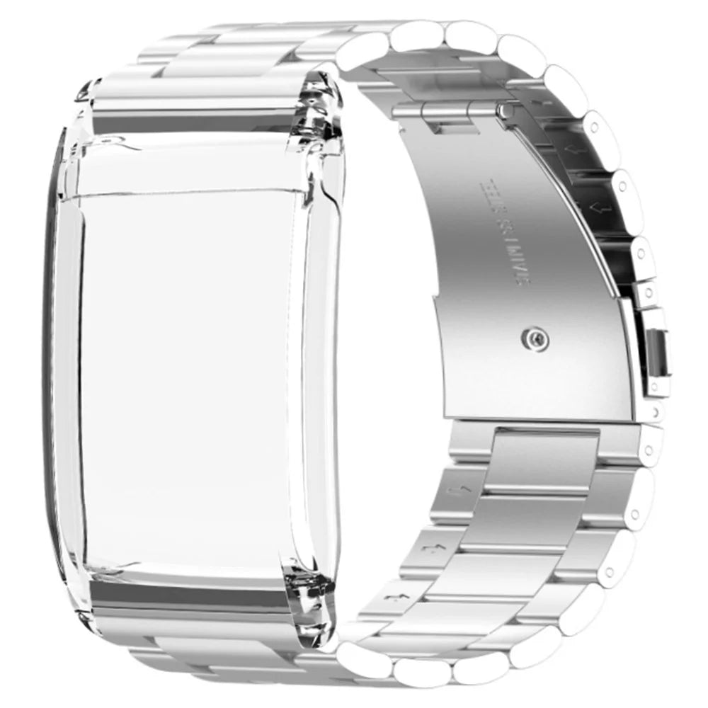 For WHOOP 4.0 Watch Band 3-beads Solid Metal Strap Integrated with Protective Case - Silver  /  Transparent - 1