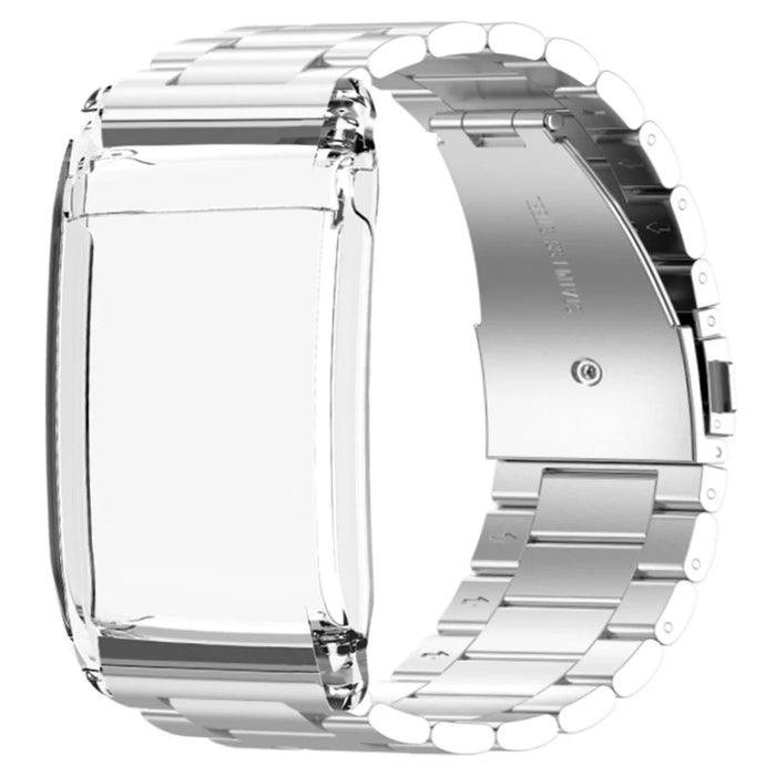 For WHOOP 4.0 Watch Band 3-beads Solid Metal Strap Integrated with Protective Case - Silver  /  Transparent - 1