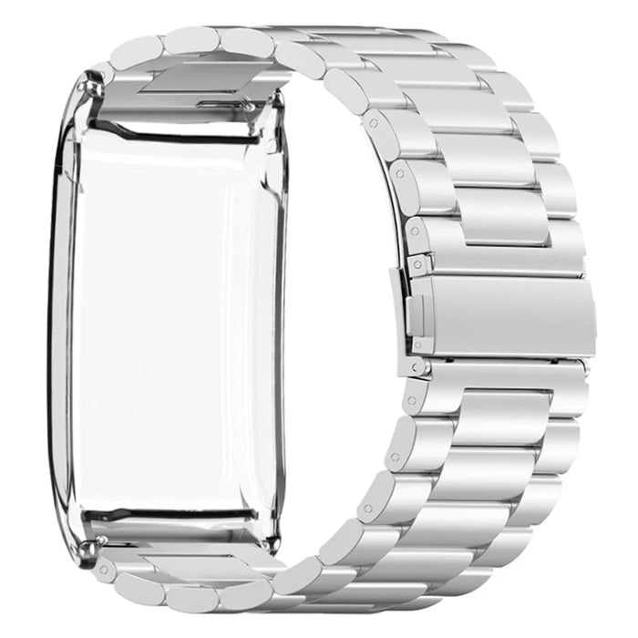 For WHOOP 4.0 Watch Band 3-beads Solid Metal Strap Integrated with Protective Case - Silver  /  Transparent - 2