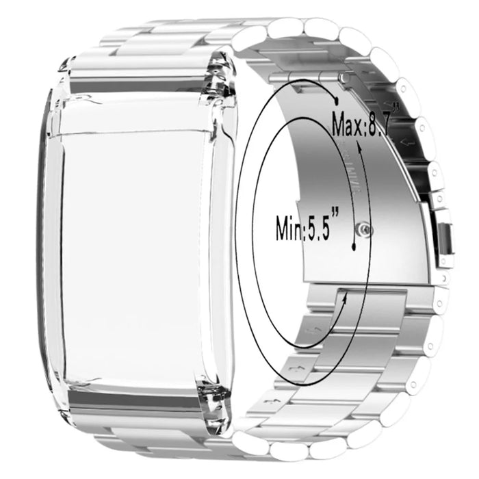 For WHOOP 4.0 Watch Band 3-beads Solid Metal Strap Integrated with Protective Case - Silver  /  Transparent - 3