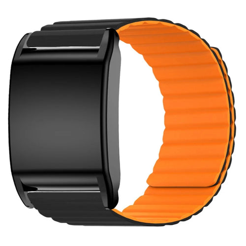 For WHOOP 4.0 Fitness Tracker Silicone Wrist Band Magnetic Replacement Strap with Protective Case - Black+Orange - 1