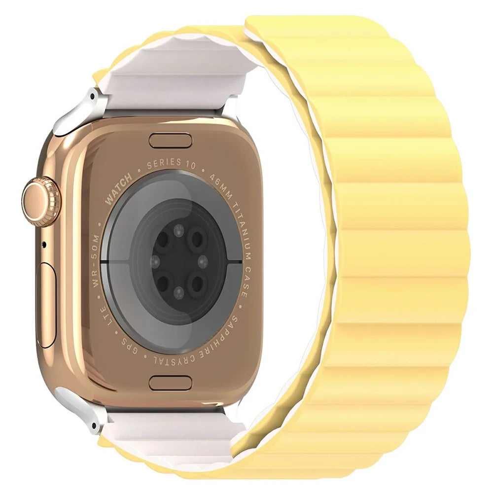 Dux Ducis SD Series Silicone Magnetic Watch Strap For Apple Watch Series 11 10 42mm / 9 8 7 41mm / SE3 SE2 SE 6 5 4 40mm / 3 2 1 38mm - Light Yellow  /  Starlight - 1