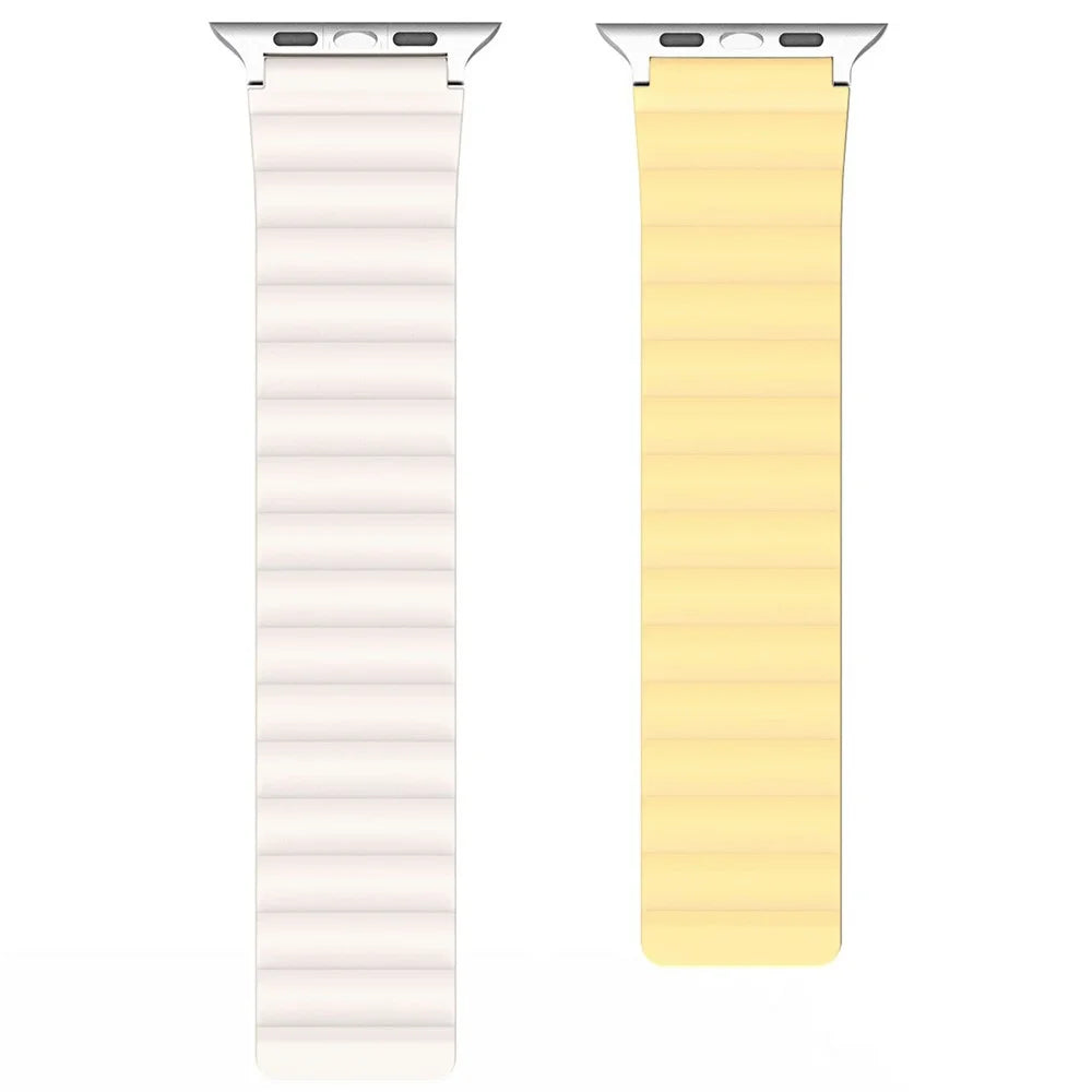 Dux Ducis SD Series Silicone Magnetic Watch Strap For Apple Watch Series 11 10 42mm / 9 8 7 41mm / SE3 SE2 SE 6 5 4 40mm / 3 2 1 38mm - Light Yellow  /  Starlight - 3