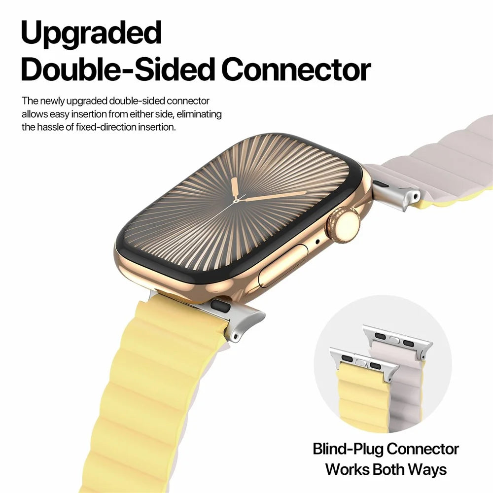 Dux Ducis SD Series Silicone Magnetic Watch Strap For Apple Watch Series 11 10 42mm / 9 8 7 41mm / SE3 SE2 SE 6 5 4 40mm / 3 2 1 38mm - Light Yellow  /  Starlight - 4