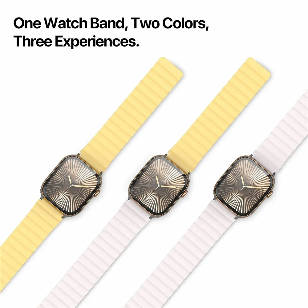 Dux Ducis SD Series Silicone Magnetic Watch Strap For Apple Watch Series 11 10 42mm / 9 8 7 41mm / SE3 SE2 SE 6 5 4 40mm / 3 2 1 38mm - Light Yellow  /  Starlight - 5