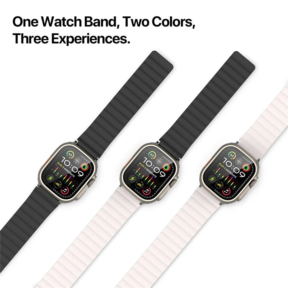 Dux Ducis SD Series Magnetic Watch Strap For Apple Watch Ultra 3 2 1 49mm / Series 11 10 46mm / 9 8 7 45mm / SE3 SE2 SE 6 5 4 44mm / 3 2 1 42mm - Black  /  Starlight - 5