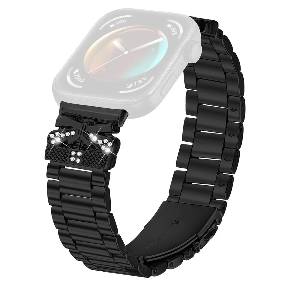 Replacement Strap for Huawei Watch Fit 3 Butterfly Rhinestones Decor Metal Watch Band - Black - 1
