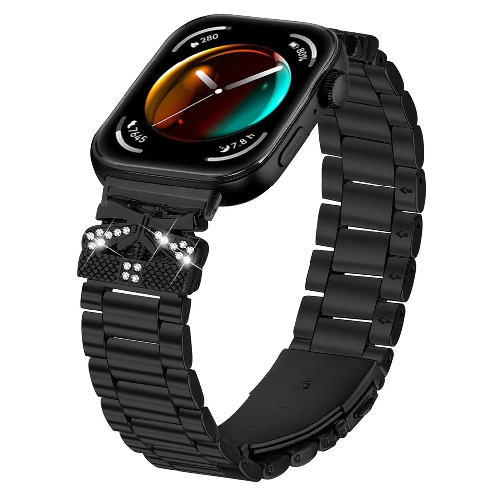 Replacement Strap for Huawei Watch Fit 3 Butterfly Rhinestones Decor Metal Watch Band - Black - 2