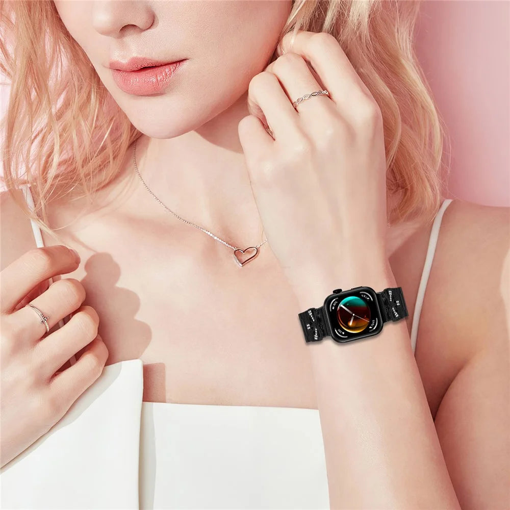 Replacement Strap for Huawei Watch Fit 3 Butterfly Rhinestones Decor Metal Watch Band - Black - 5