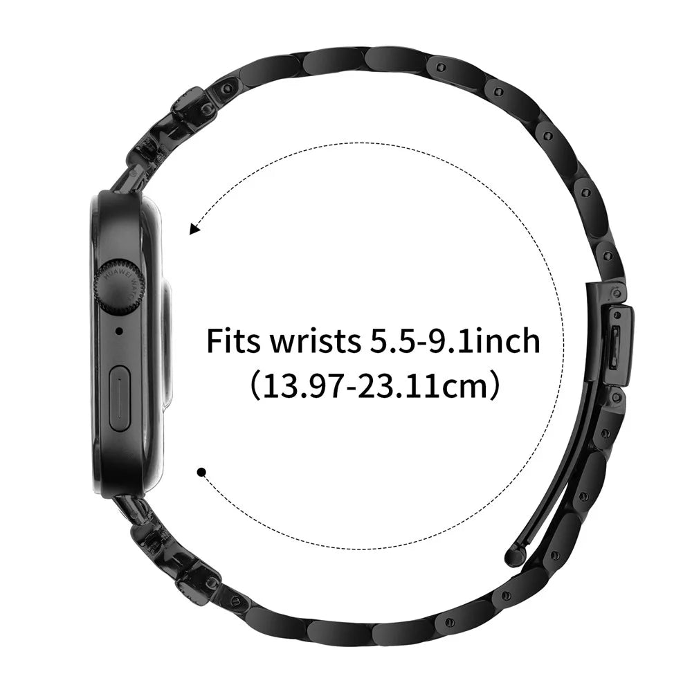 Replacement Strap for Huawei Watch Fit 3 Butterfly Rhinestones Decor Metal Watch Band - Black - 7