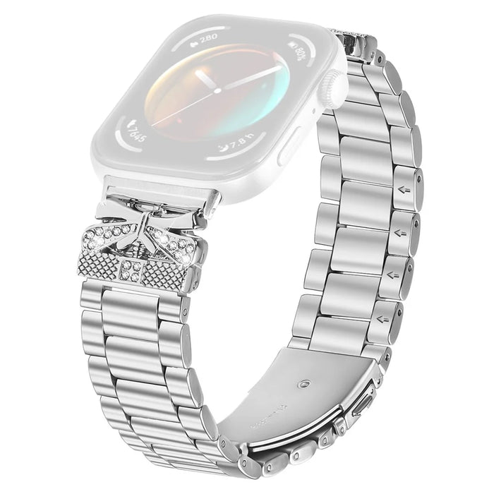 For Huawei Watch Fit 3 Replacement Strap Butterfly Rhinestones Decor Silver Stainless Steel Watch Band - 1
