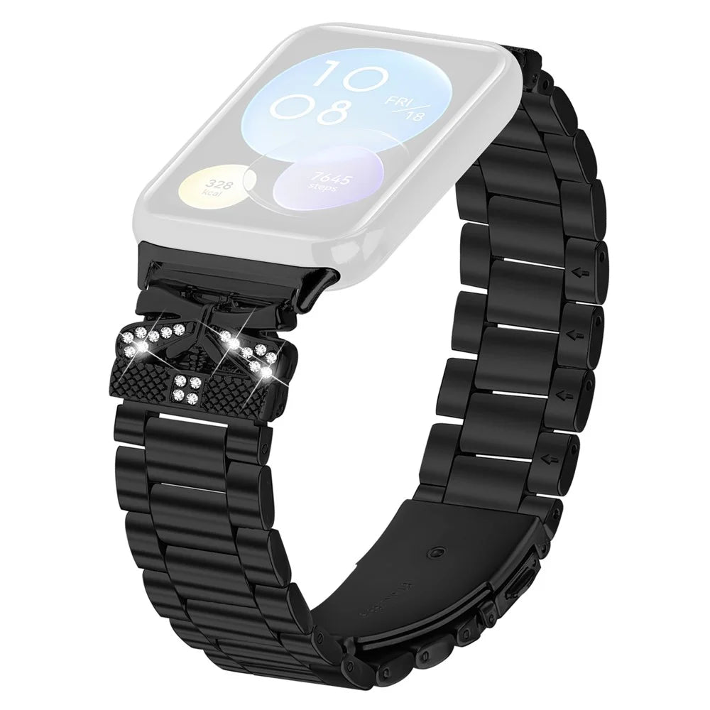 Replacement Strap for Xiaomi Smart Band 10 Pro / 9 Pro / 8 Pro / Redmi Watch 6 / 5 / 4 Butterfly Rhinestones Decor Metal Watch Band - Black - 1