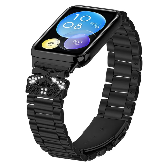 Replacement Strap for Xiaomi Smart Band 10 Pro / 9 Pro / 8 Pro / Redmi Watch 6 / 5 / 4 Butterfly Rhinestones Decor Metal Watch Band - Black - 2