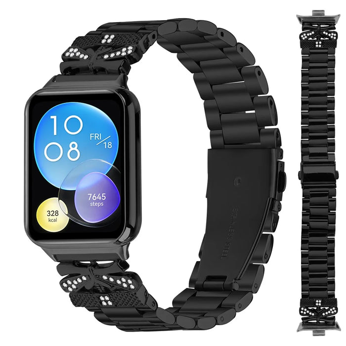 Replacement Strap for Xiaomi Smart Band 10 Pro / 9 Pro / 8 Pro / Redmi Watch 6 / 5 / 4 Butterfly Rhinestones Decor Metal Watch Band - Black - 3