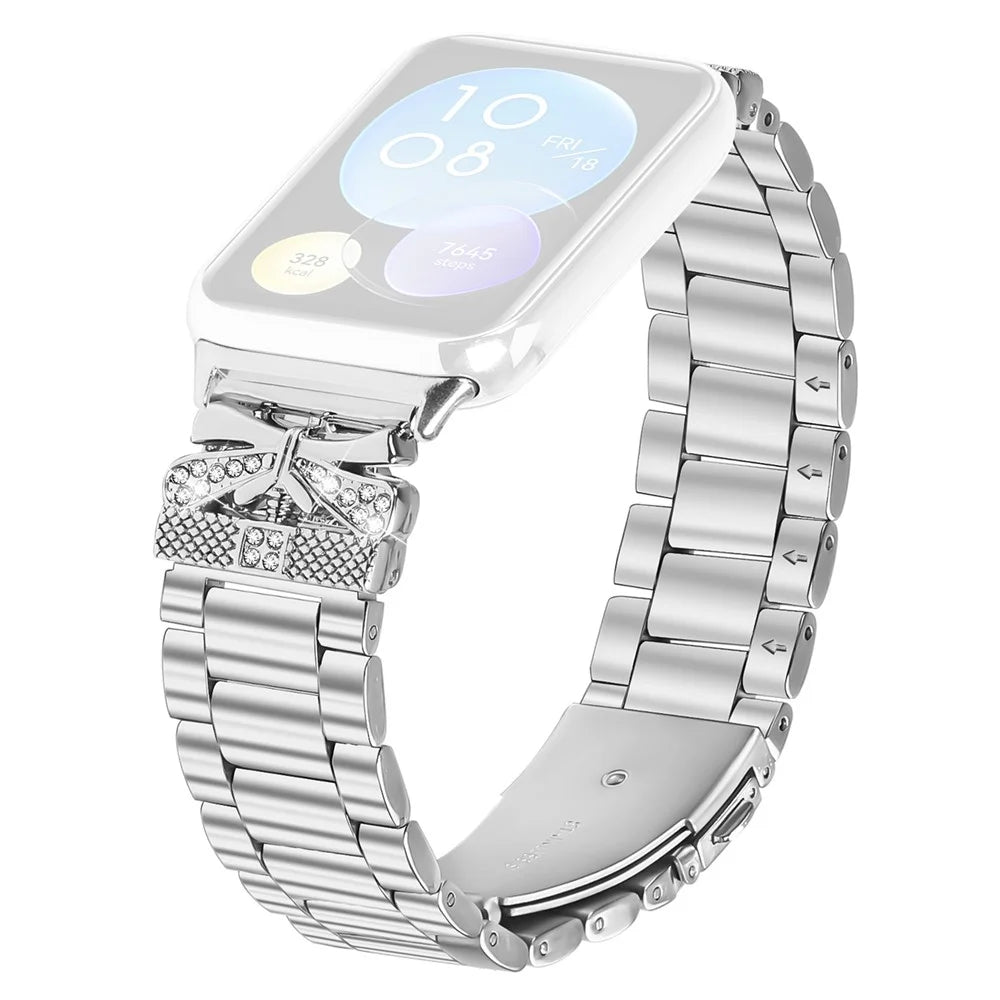 Replacement Strap for Xiaomi Smart Band 10 Pro / 9 Pro / 8 Pro / Redmi Watch 6 / 5 / 4 Butterfly Rhinestones Decor Silver Watch Band - 1
