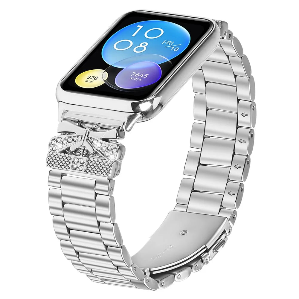 Replacement Strap for Xiaomi Smart Band 10 Pro / 9 Pro / 8 Pro / Redmi Watch 6 / 5 / 4 Butterfly Rhinestones Decor Silver Watch Band - 2