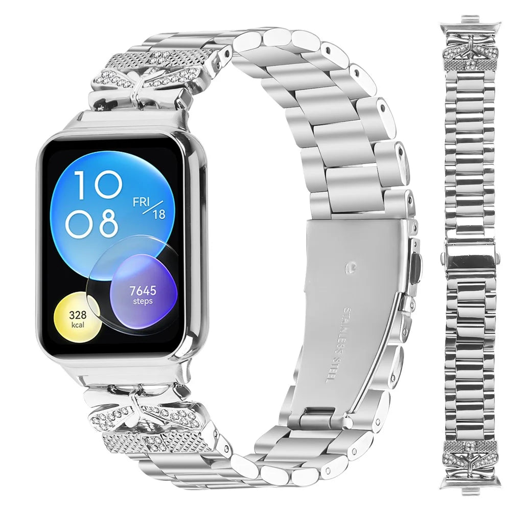 Replacement Strap for Xiaomi Smart Band 10 Pro / 9 Pro / 8 Pro / Redmi Watch 6 / 5 / 4 Butterfly Rhinestones Decor Silver Watch Band - 3