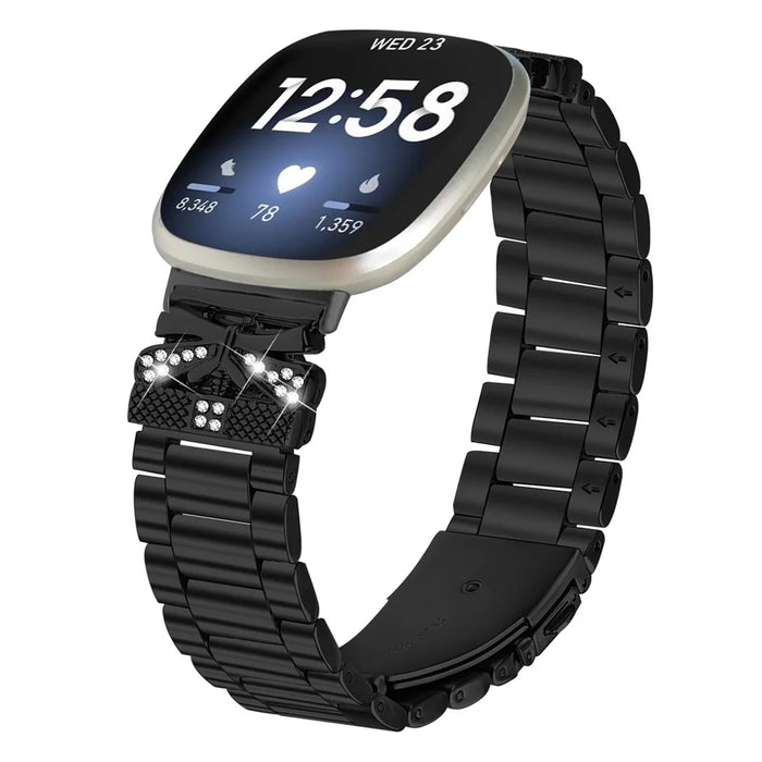 Replacement Strap for Fitbit Versa 3 / Sense Butterfly Rhinestones Decor Watch Band - Black - 2