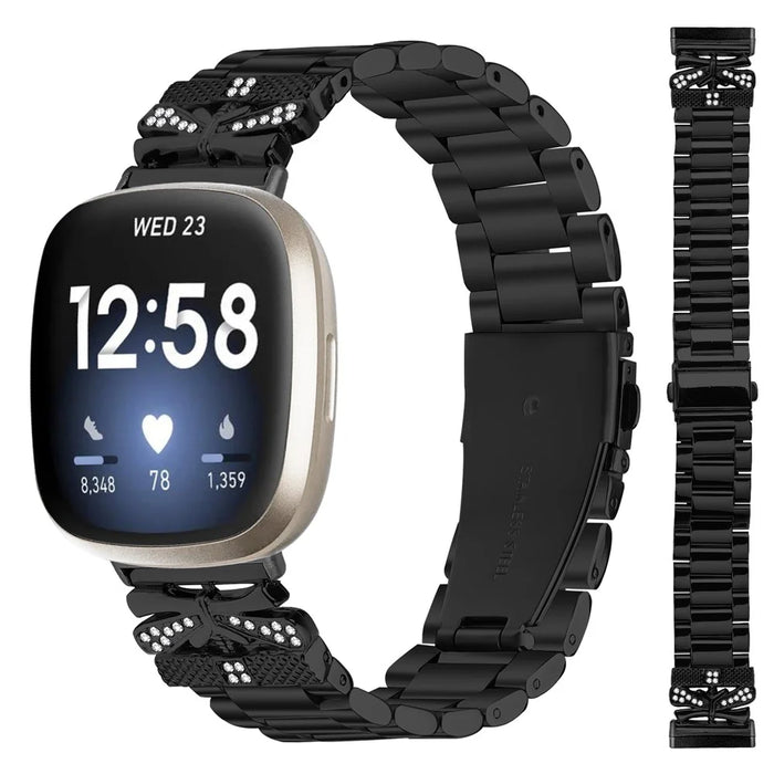Replacement Strap for Fitbit Versa 3 / Sense Butterfly Rhinestones Decor Watch Band - Black - 3