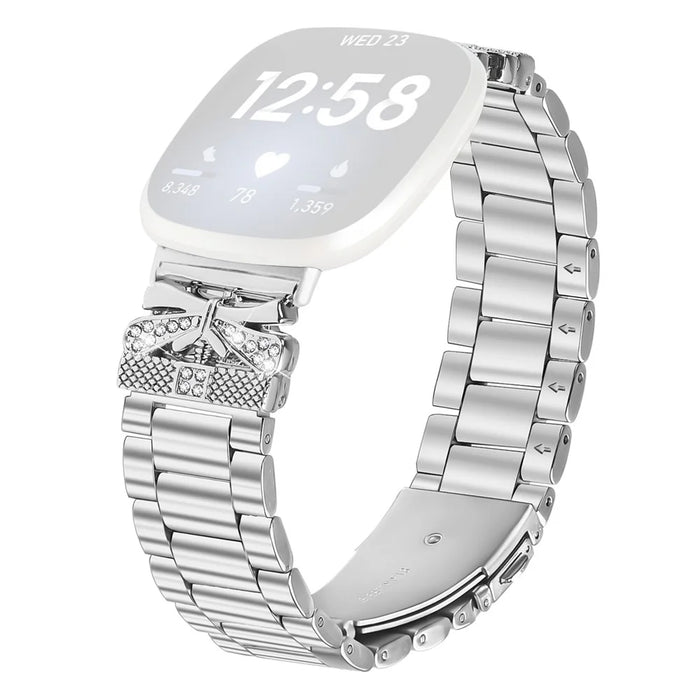 Replacement Strap for Fitbit Versa 3 / Sense Butterfly Rhinestones Decor Silver Watch Band - 1