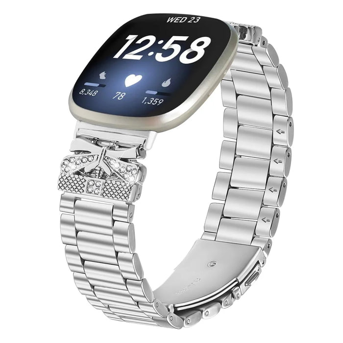 Replacement Strap for Fitbit Versa 3 / Sense Butterfly Rhinestones Decor Silver Watch Band - 2