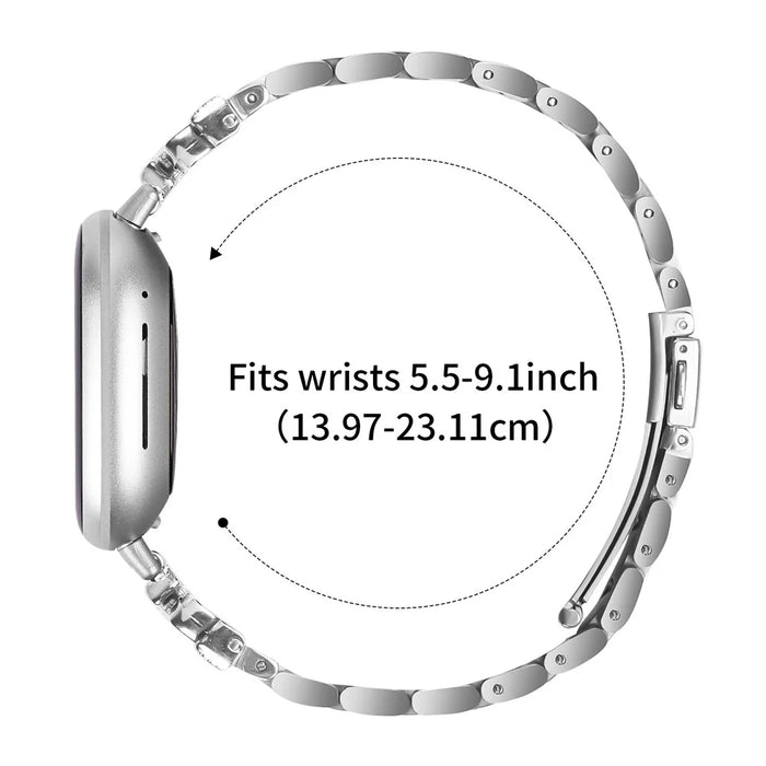 Replacement Strap for Fitbit Versa 3 / Sense Butterfly Rhinestones Decor Silver Watch Band - 7