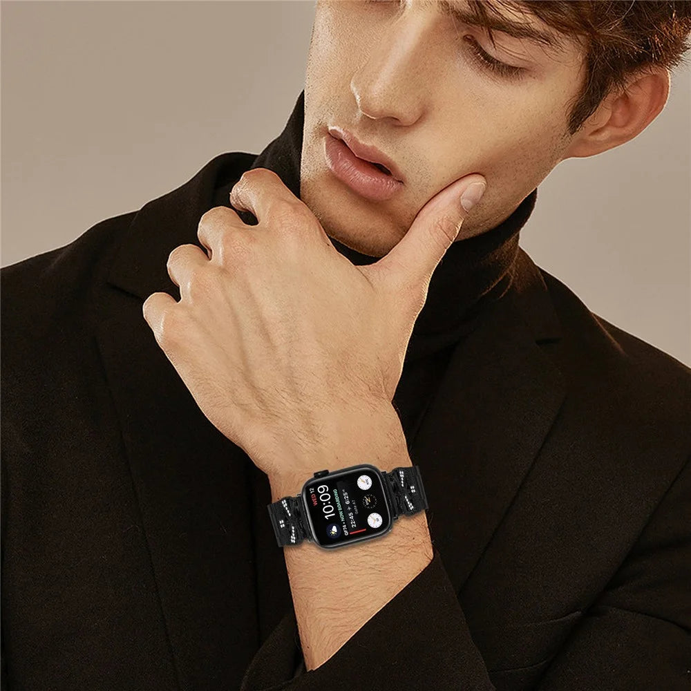Replacement Strap for Apple Watch Ultra 3 2 1 49mm / Series 11 10 46mm / 9 8 7 45mm / SE3 SE2 SE 6 5 4 44mm / 3 2 1 42mm Butterfly Rhinestones Decor Watch Band - Black - 6