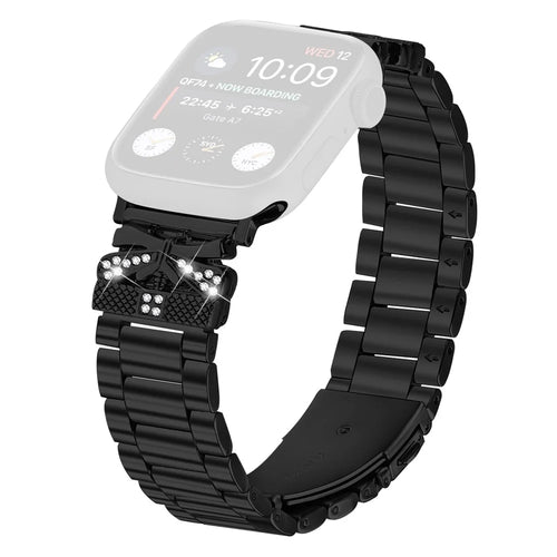 Replacement Strap for Apple Watch Series 11 10 42mm / 9 8 7 41mm / SE3 SE2 SE 6 5 4 40mm / 3 2 1 38mm Butterfly Rhinestones Decor Watch Band - Black - 1