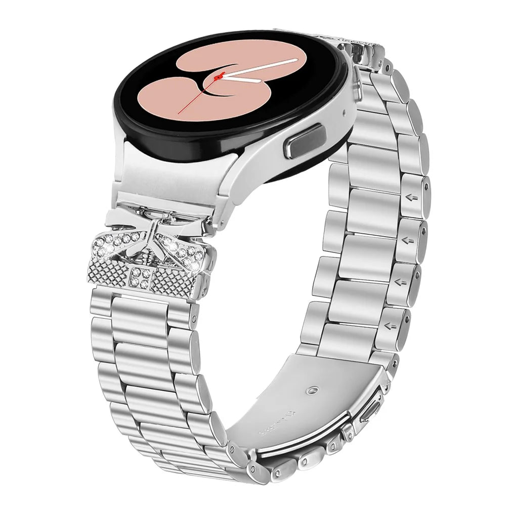 Metal Strap with Quick Release Connector for Samsung Galaxy Watch7 44mm / 40mm Butterfly Rhinestones Decor Silver Watch Band - 2