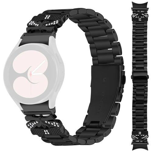 Metal Strap with Connector for Samsung Galaxy Watch7 44mm / 40mm Butterfly Rhinestones Decor Watch Band - Black - 1